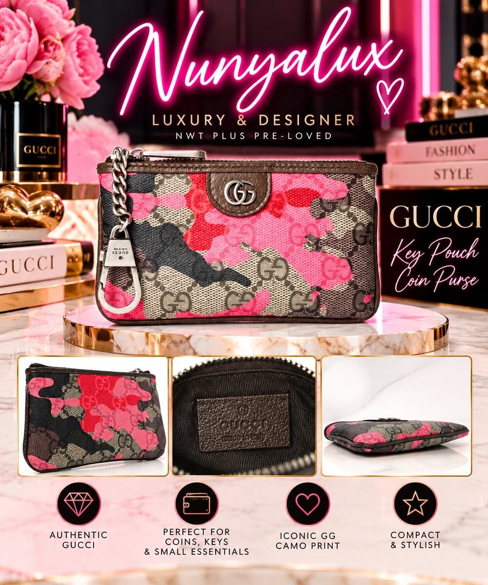 GUCCI GG Supreme Pink Camo Key Pouch / Coin Purse NWB